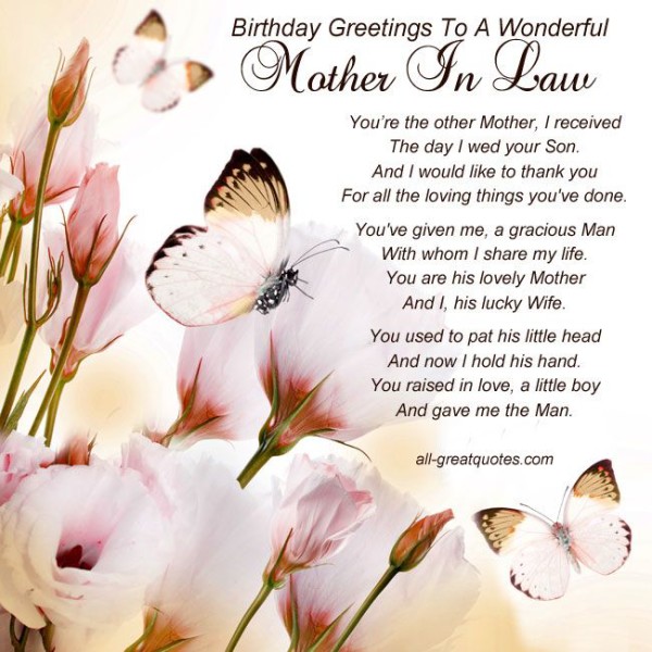 Birthday Greeting To A Wonderful Mother In Law-wb2903