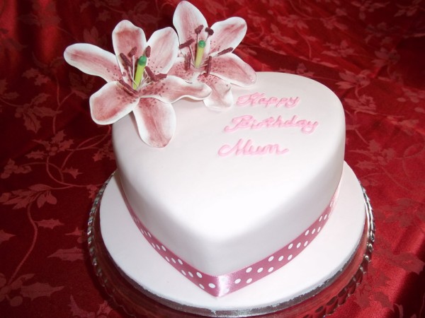 Birthday Wish With Heart Shaped Lily Birthday Cake-wb3030