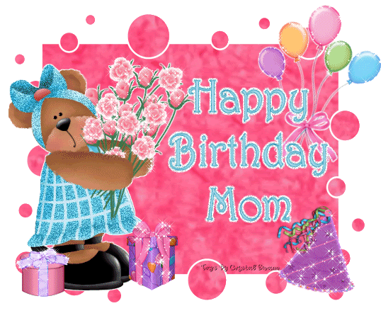 Happy Birthday Mom-Glittering Teddy Image-wb2511