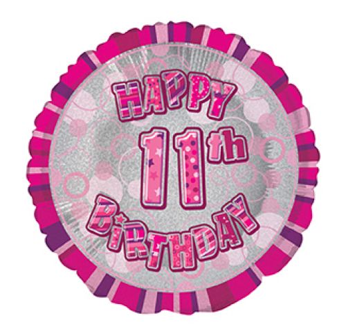 Happy Eleventh Birthday - Pink Balloon-wb9811