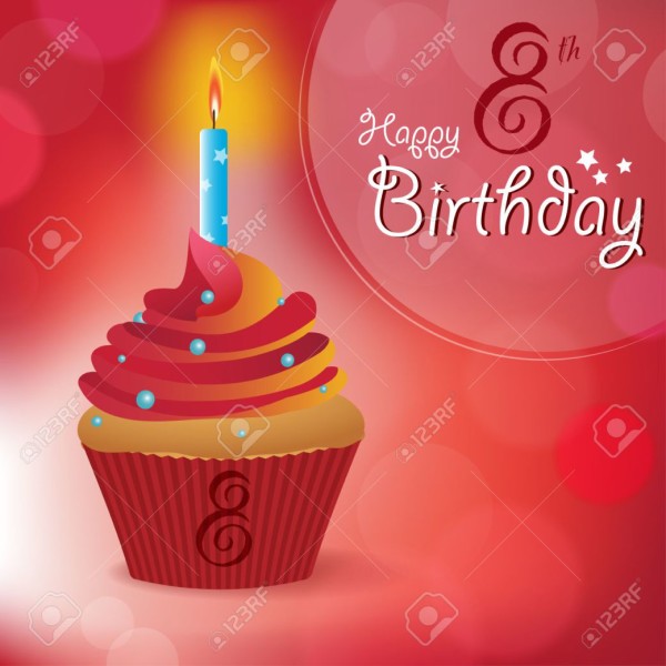 Wish You Happy Eighth Birthday With Cake-wb078148