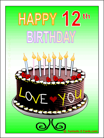 Wish You Happy Twelfth Birthday With Candle Cake-wb078159