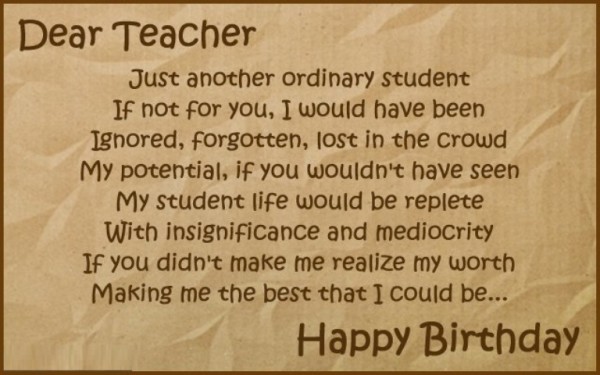 Dear teacher Happy Birthday